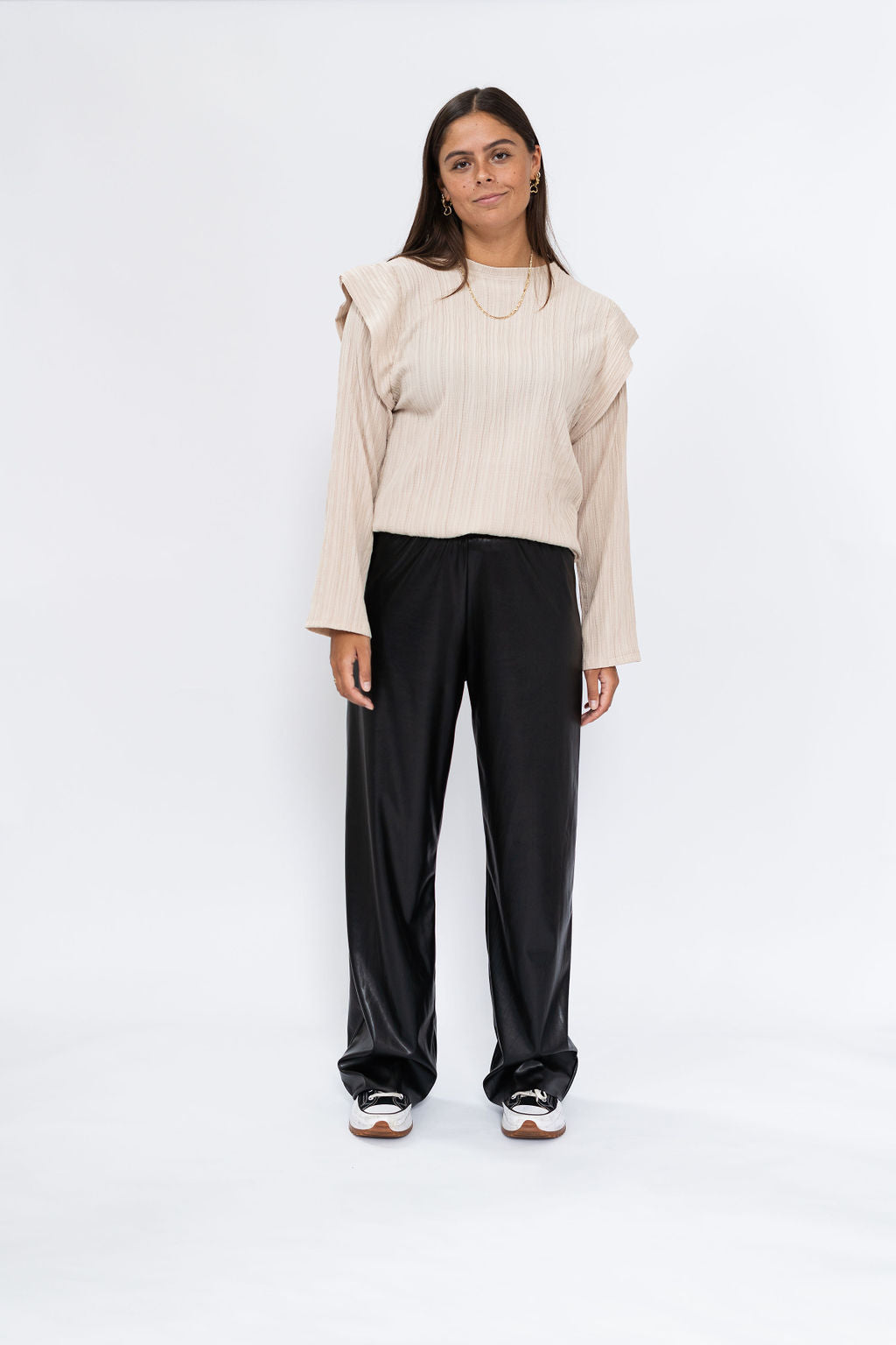 Straight leather pants - black