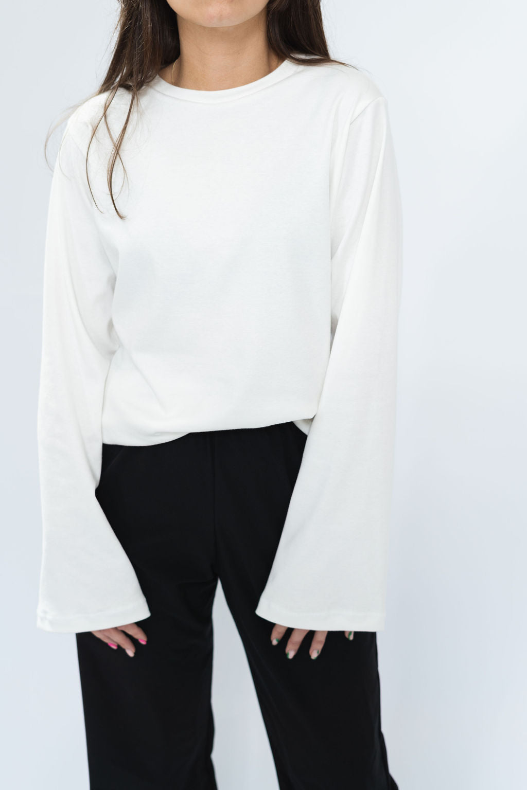 Ada flared long sleeve - white