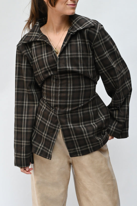 Checked flannel blouse - brown