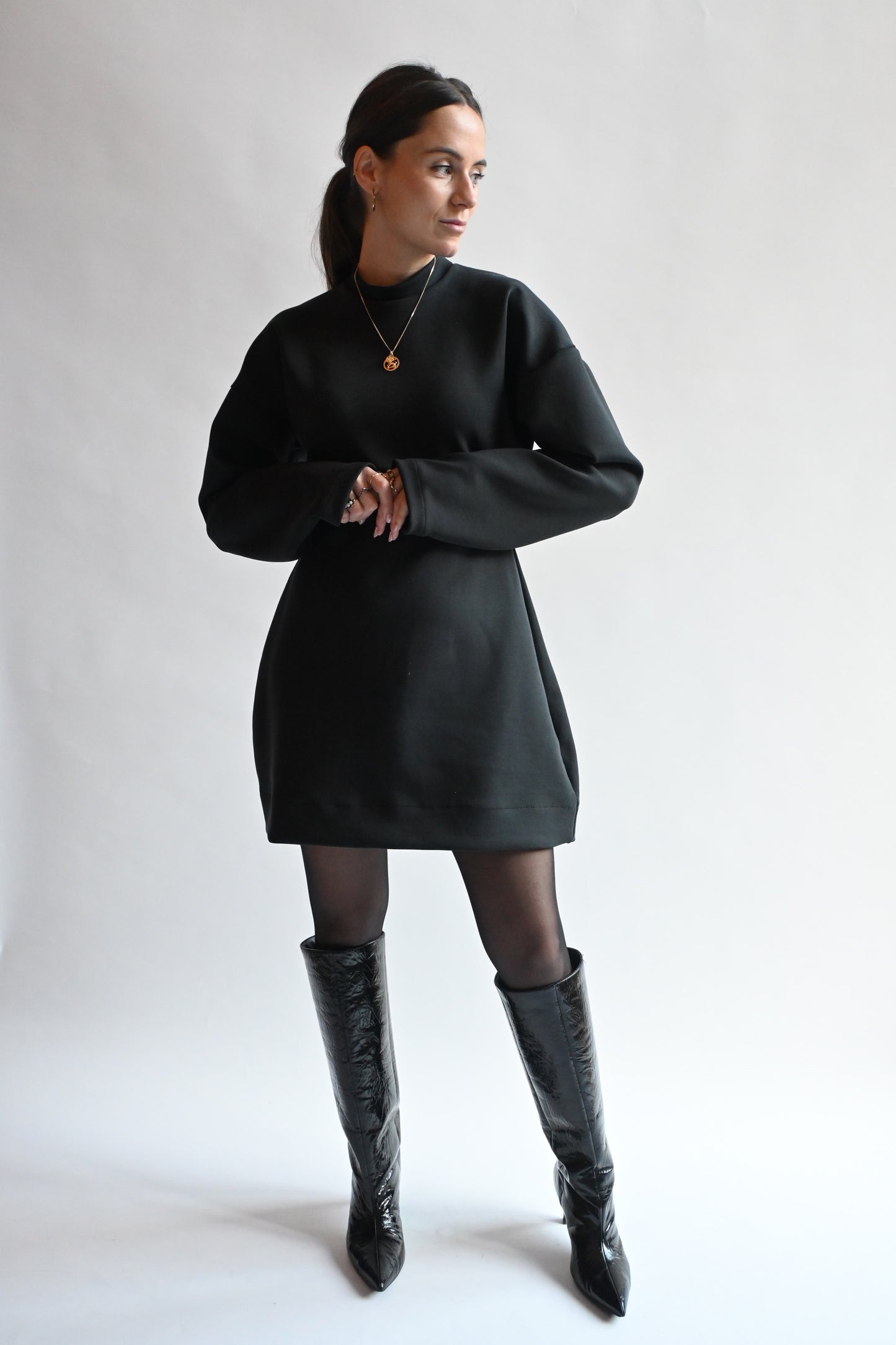 Cotton scuba dress - black