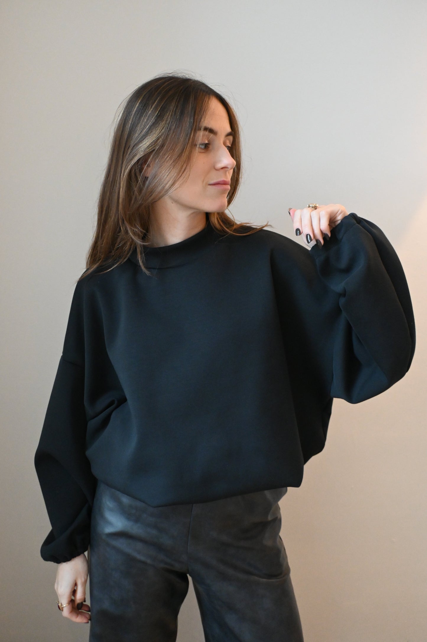 Cotton scuba sweater - black