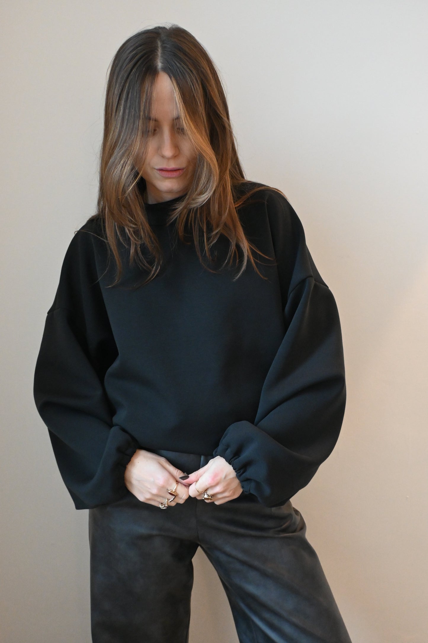 Cotton scuba sweater - black