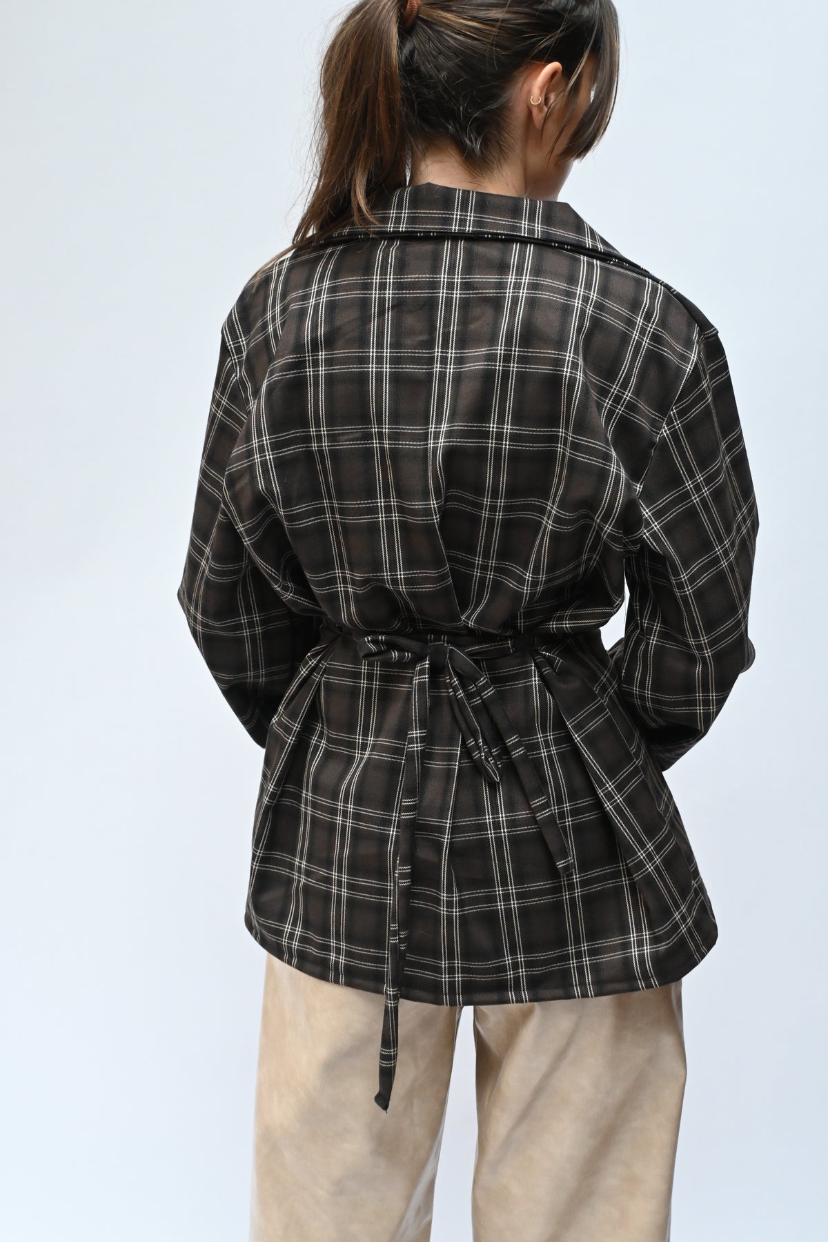 Checked flannel blouse - brown